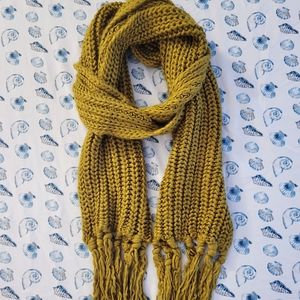 Crochet Knit Fringed Scarf